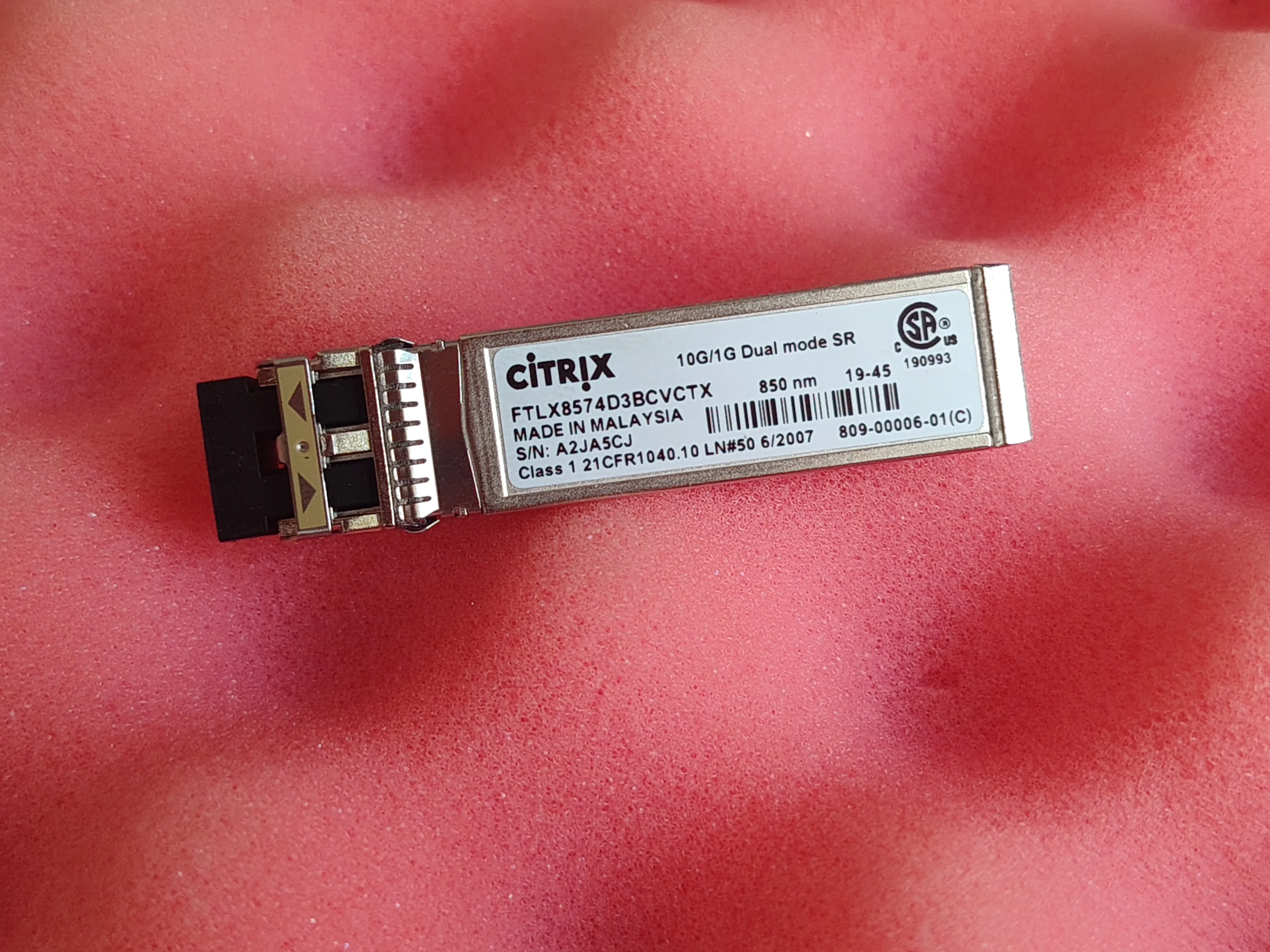 CITRIX SFP 10G Transceiver FTLX8574D3BCVCTX 10G/1G Dual Mode SR 809-00006-01 CITRIX SFP 850 NM Fiber optical