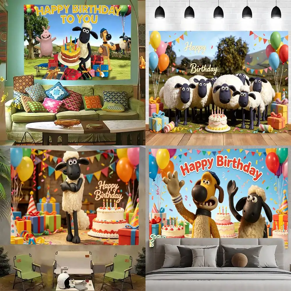 Fondo de fotografía de papel artístico con diseño de dibujos animados de Shaun el Oveja para cumpleaños, ideal para fotógrafos y fotos.