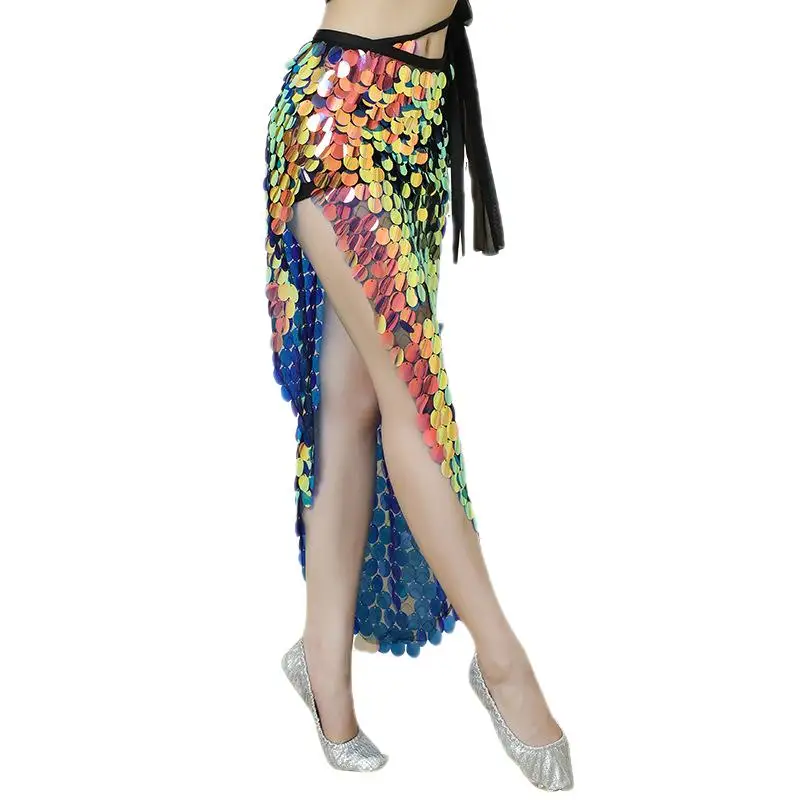 Womens Sequin Tassel Belly Dance Hip Scarf Mini Skirt Carnival Party Stage Performance Rave Belt Waist Chain Wrap Indain Costume