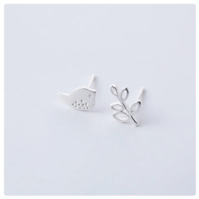 Real 100% 925 Sterling Silver bird branches Stud Earrings for Women Girls Fashion jewelry brincos brinco