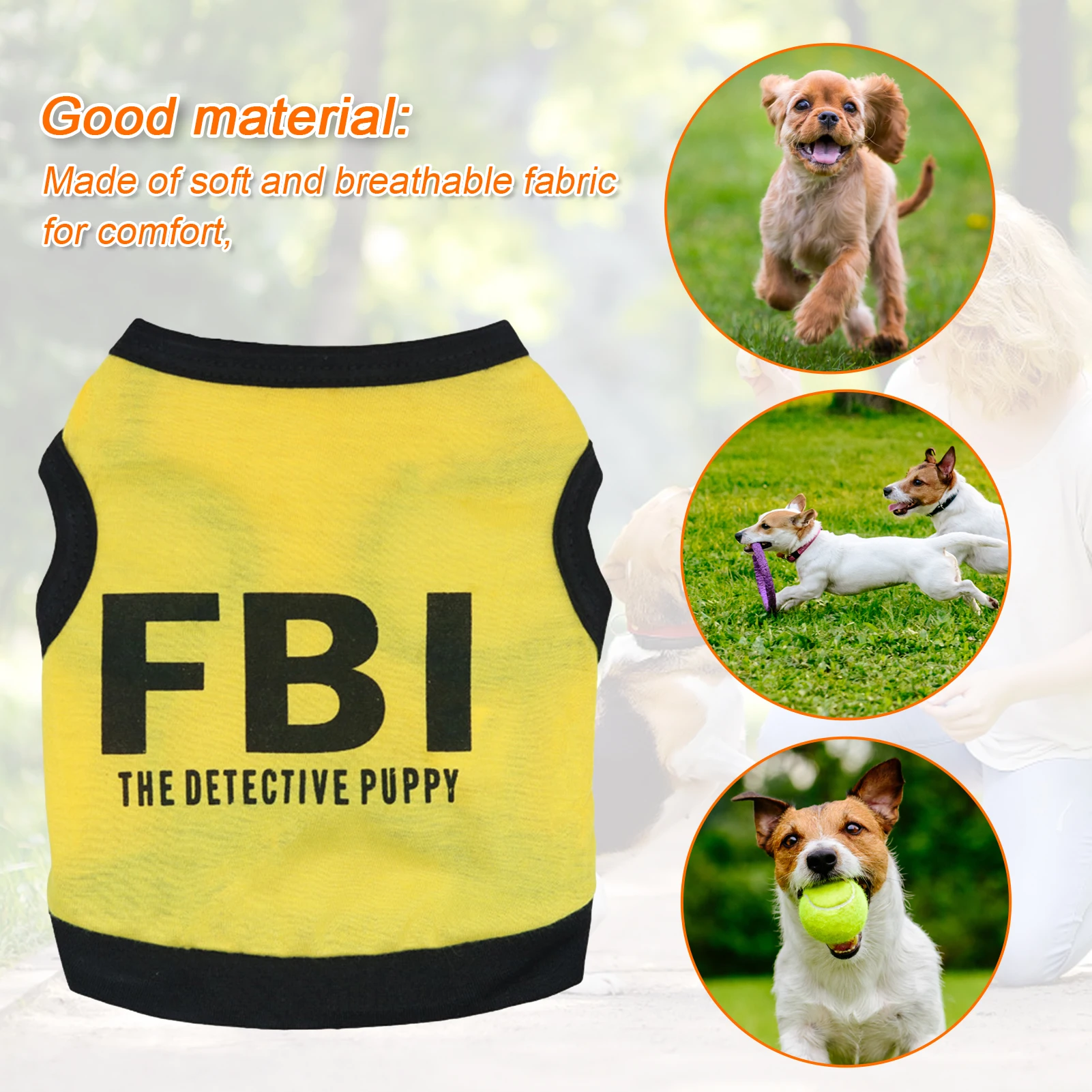 Dog T Shirt Cotton Dog T-shirt Cotton FBI Dog Shirt Male Pet Outfits Cat Clothing Security Vest Black Size S To L