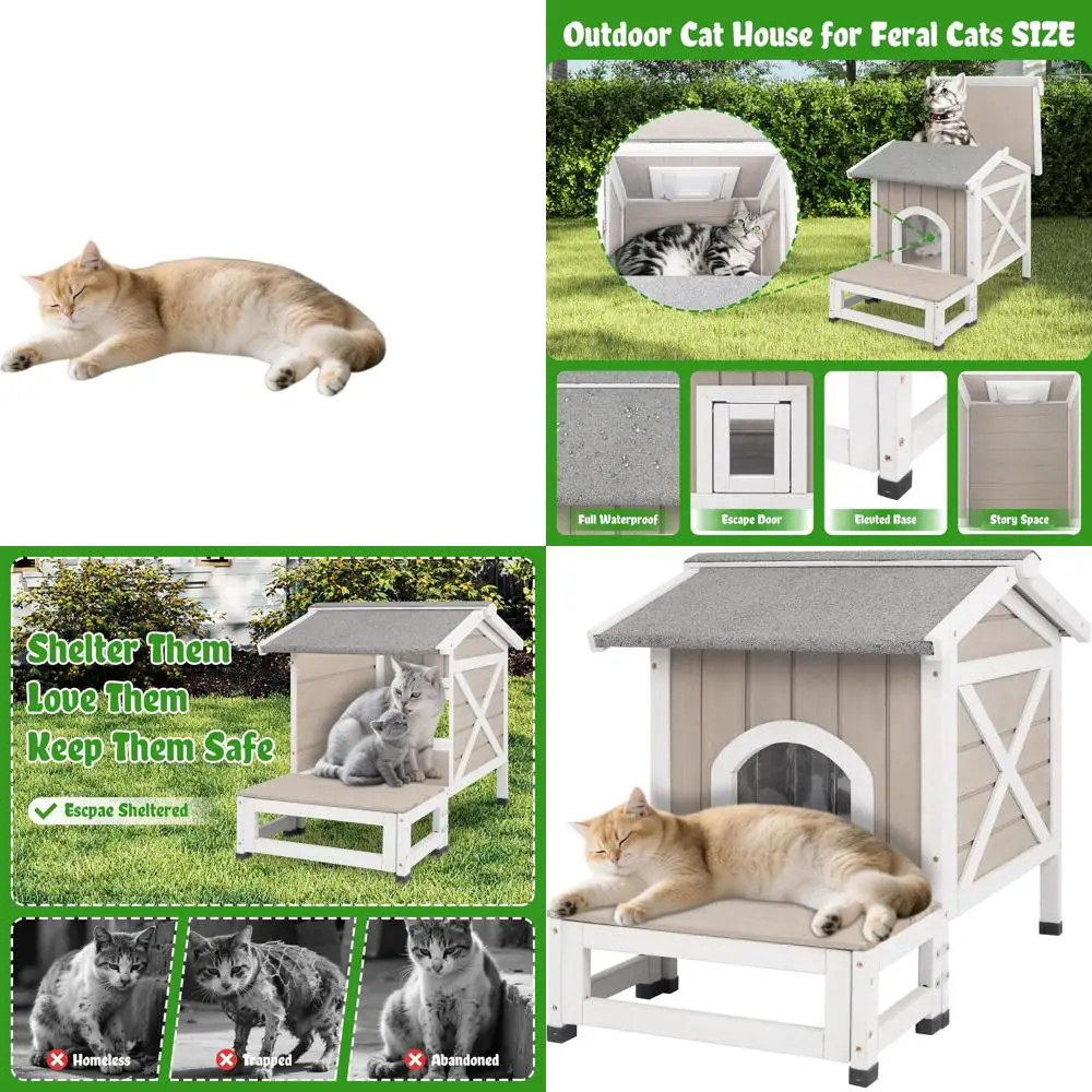 

Всепогодный уличный домик для кошек на 1-2 маленьких животных или котят - деревянные домики для использования в помещении и на улице (30 л)