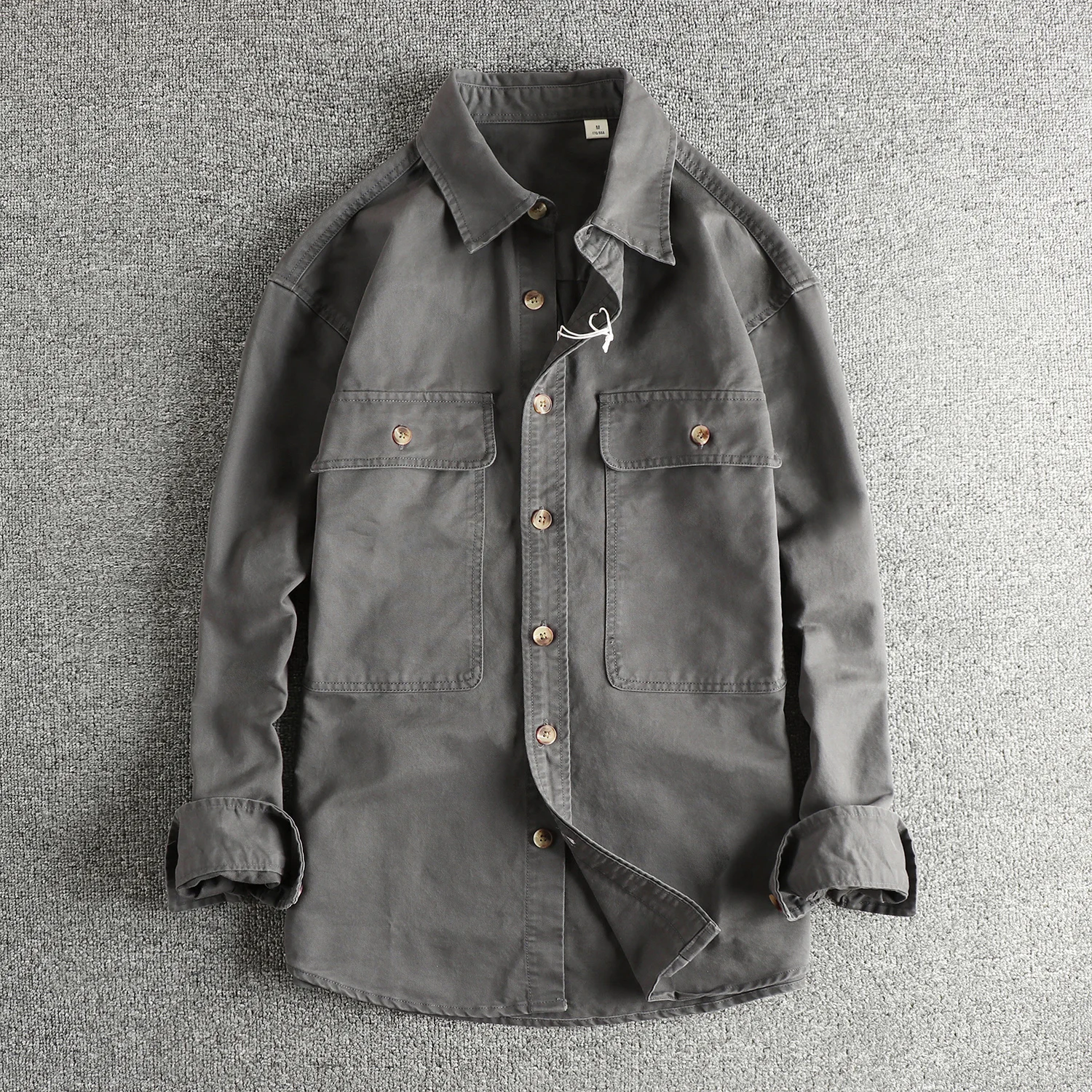 

100% cotton large pocket work long sleeve shirt men's woven retro washing old youth shirt jacket