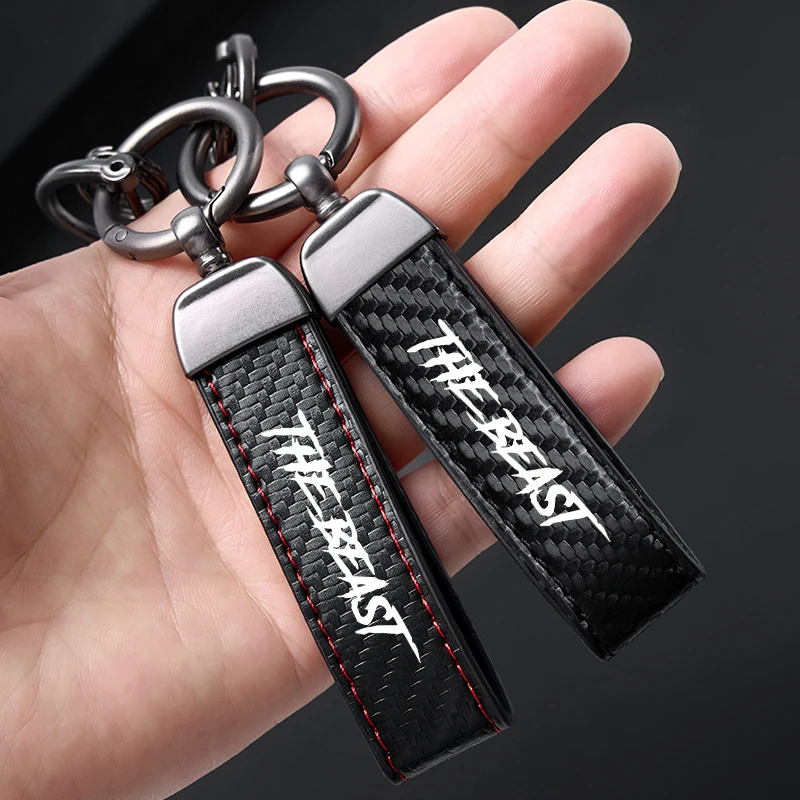 THE BEAST For Car Automobile Motorbike Trucks High-Grade Carbon Fiber Leather Car Keychain Holder Keyring key ring Accessories