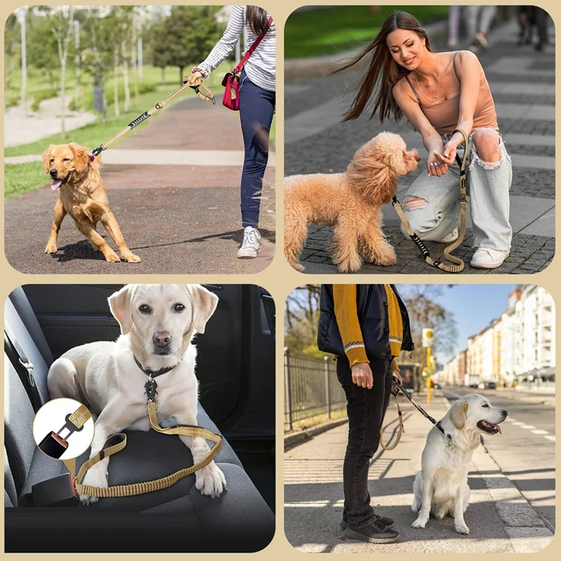 Heavy Duty ยุทธวิธีสายจูงสุนัขยืดหยุ่นไม่มีดึงสายจูงสุนัขสะท้อนแสง Shock-Absorbing สายจูงสัตว์เลี้ยงสายจูงสุนัขขนาดใหญ่