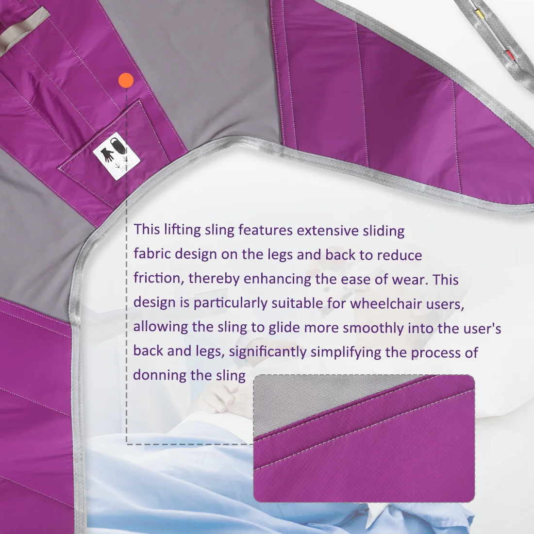 Ehucon Imbracatura per gambe divisa per sollevamento paziente durevole Imbracatura per paranco di trasferimento con supporto per la schiena alta per anziani Capacità di peso di 500 libbre