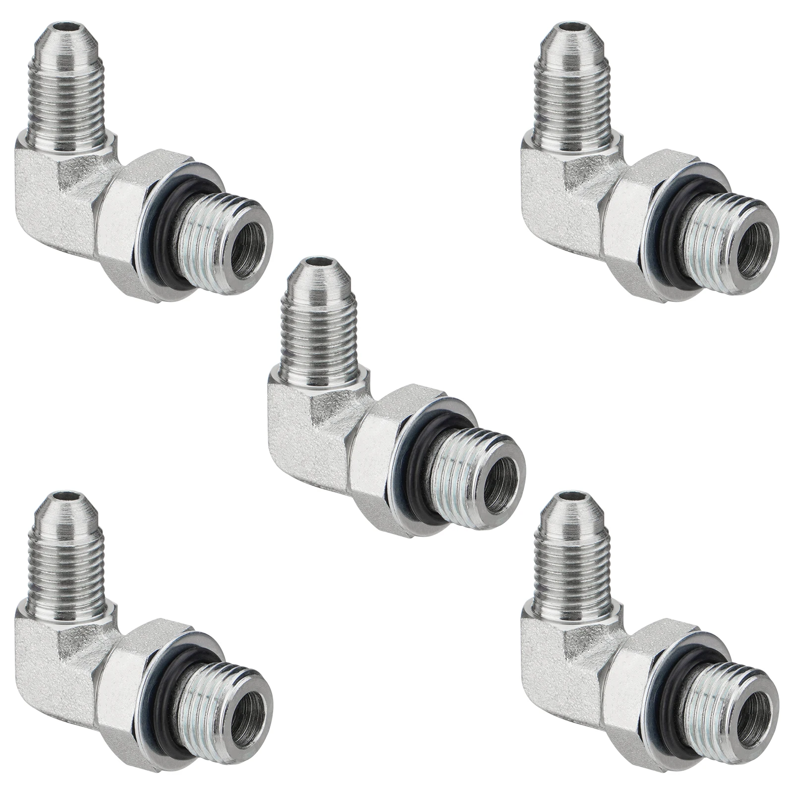 

5 Pack 90 Degree Elbow Hydraulic Adapter Fittings: 1/4" JIC 37° Male x #6 SAE/ORB Male, Hydraulic Hose Connectors, 6801-04-06