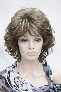 Chic Curly 14" Ligth Brown With Blonde Highlight Synthetic Hair Women' Short Wig