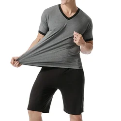 New Men Summer Modal Short Sleeve T-shirt And Shorts Pajamas Homewear Cold Feeling Thin Set Home Sleepwear Slim Men's Nightgown