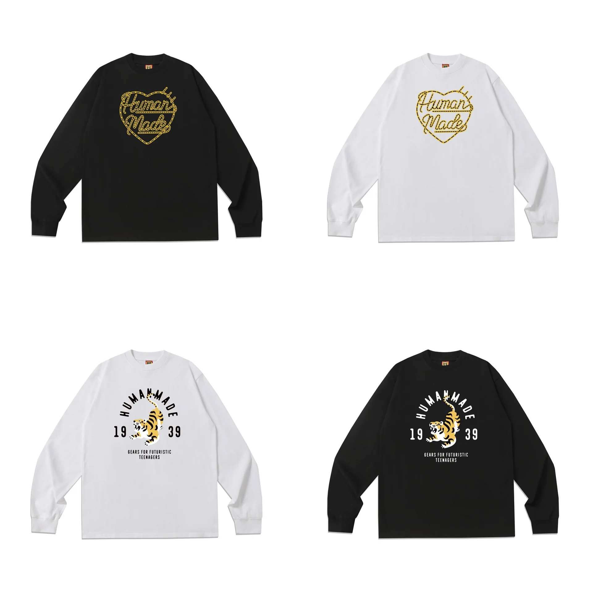 Human Ins Trendy Long Sleeve T-shirt Japanese Style 300g Autumn Winter Printed Couple Matching Loose Crewneck Versatile Top
