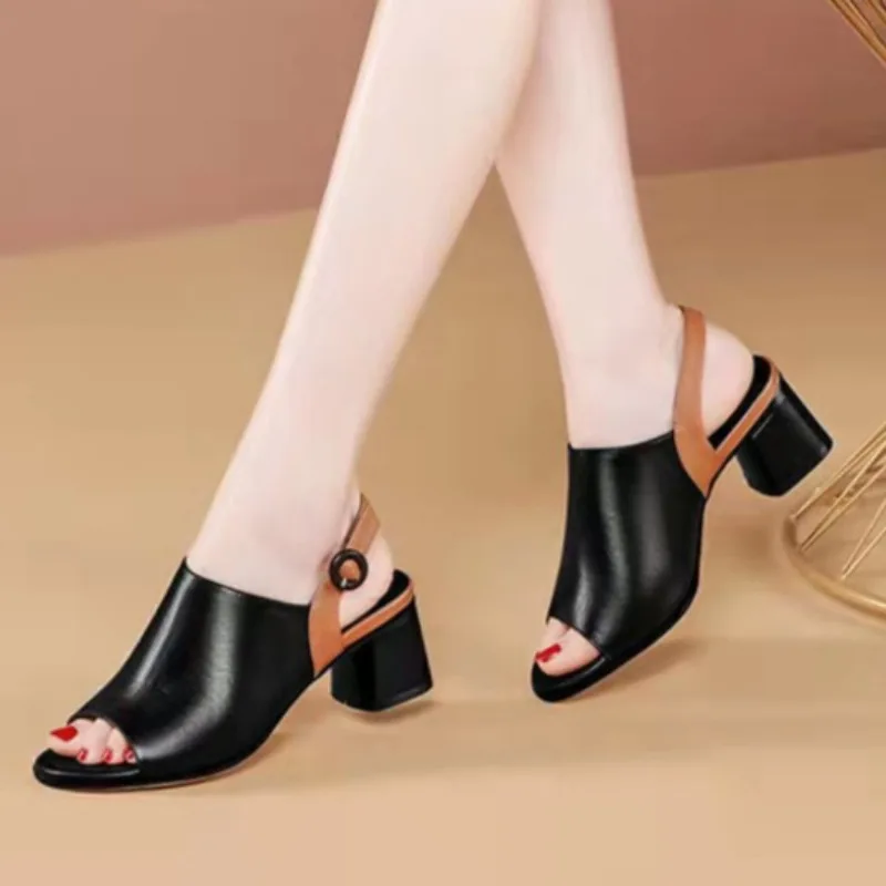 

Women Sandals European and American Fish Mouth Fashion Sandals Women Summer New Simple Daily High Heels Large Size Women Shoes