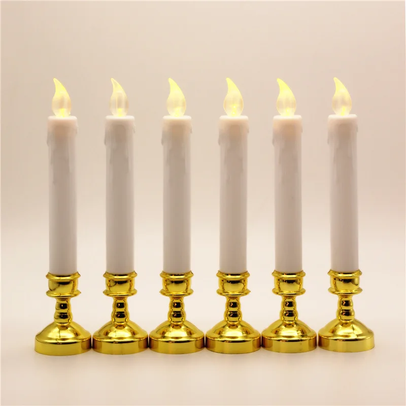 6pcs Electric Flickering Flameless Led Candle Lights With Removable Gold Base Christmas party Halloween led electronic decor