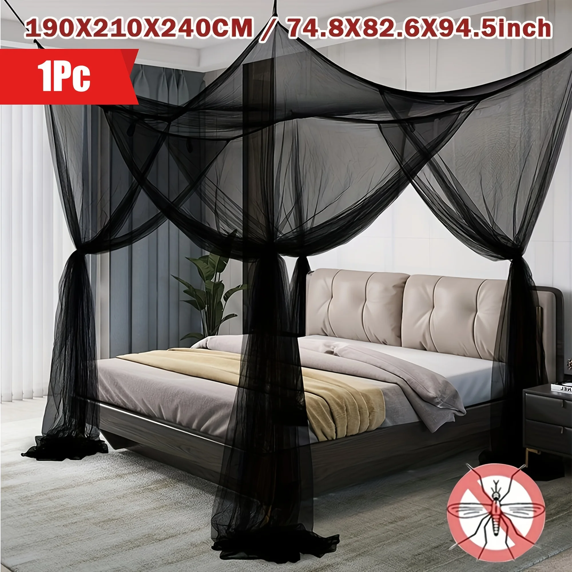 Quadrangle Mosquito Net Floor To Ceiling Bed Curtain Double Opening Mosquito Net Mosquito Proof Net Cover Fit for All Bed Sizes