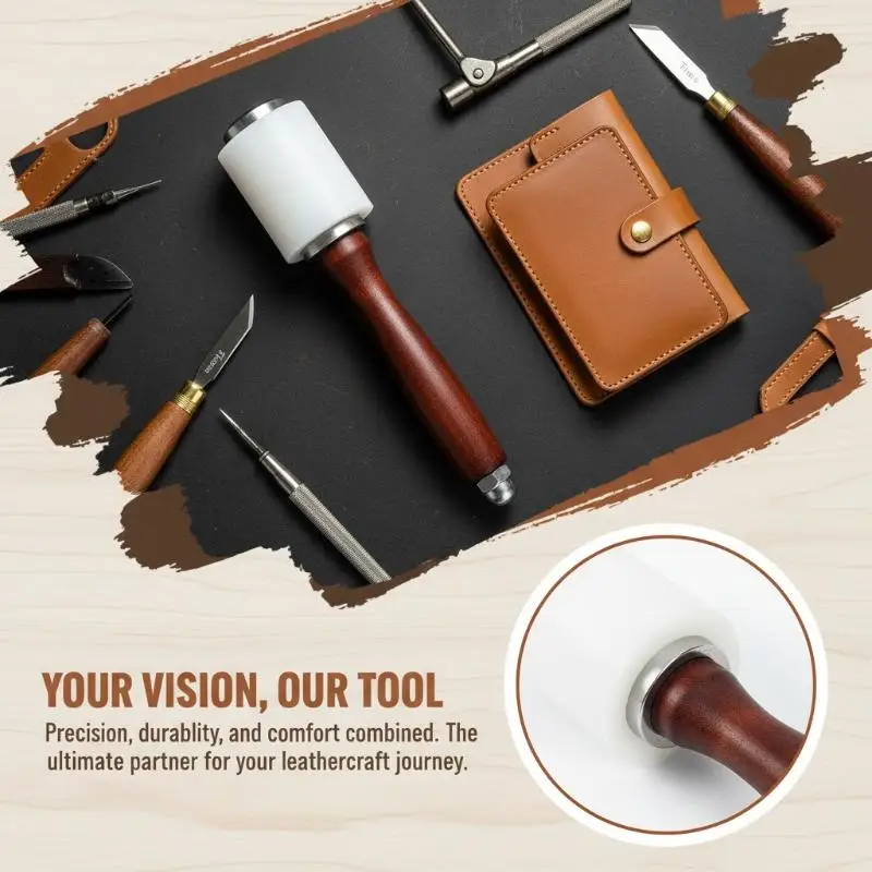 

1PC Leather Carving Hammer Leathercraft Mallet Nylon Wood Handle Hammer Mallet For DIY Stamping Sew Leather Cowhide Tool