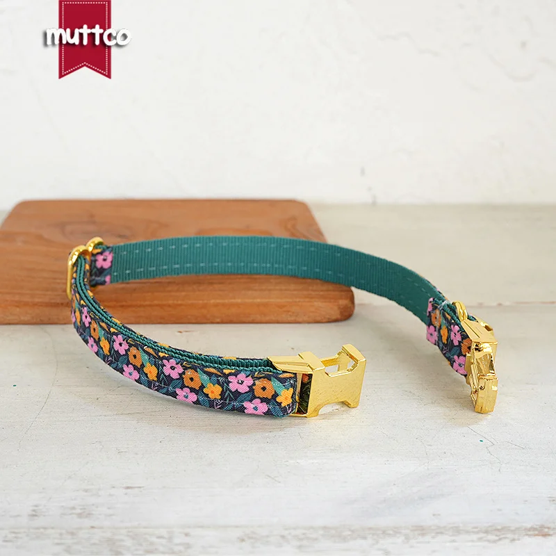 MUTTCO Retail Beautiful Flower Pattern Design Handmade BIGHT IN DARK collar Unique Design Cat collar 2 size UCC172