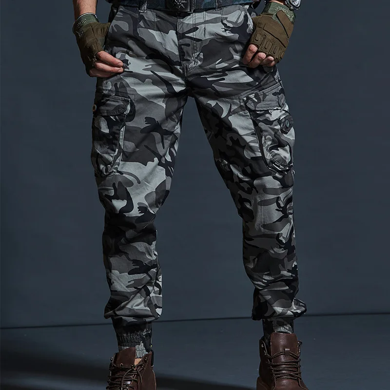 

Men's casual pants slim fit camouflage jogging pants with cuffs multi-pocket overalls trendy brand sports pants men's