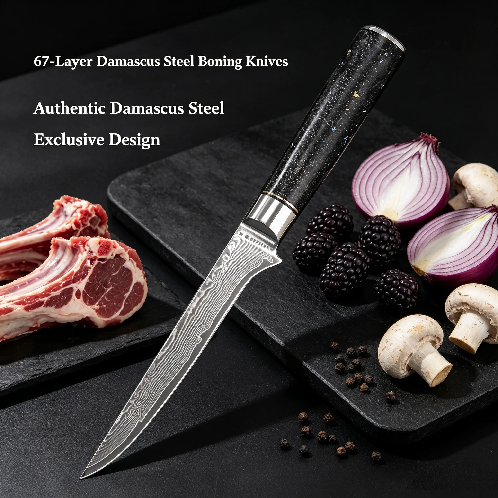 Upscale Light Luxury Style 67-Layer Damascus Steel Boning Knife BBQ Meat Processing Knife Meat Trimming Knife Kitchen Essentials