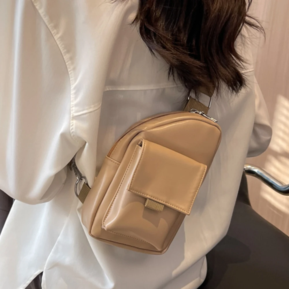 Bolso de pecho caqui, bolsos cruzados para mujer, bolso de hombro pequeño informal a la moda, Mini paquete de pecho de cuero PU, bolso bandolera, riñonera para mujer
