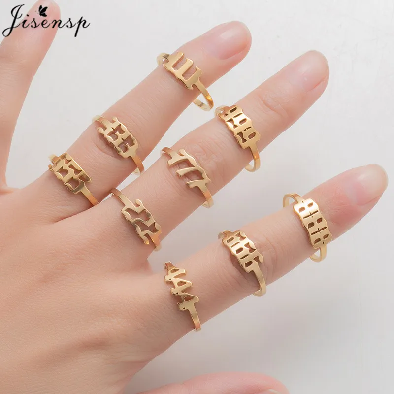 Lucky 111 222 333 444 555 666 888 999 777 Rings Stainless Steel Angel Number Adjustable Finger Ring for Women Minimalist Jewelry