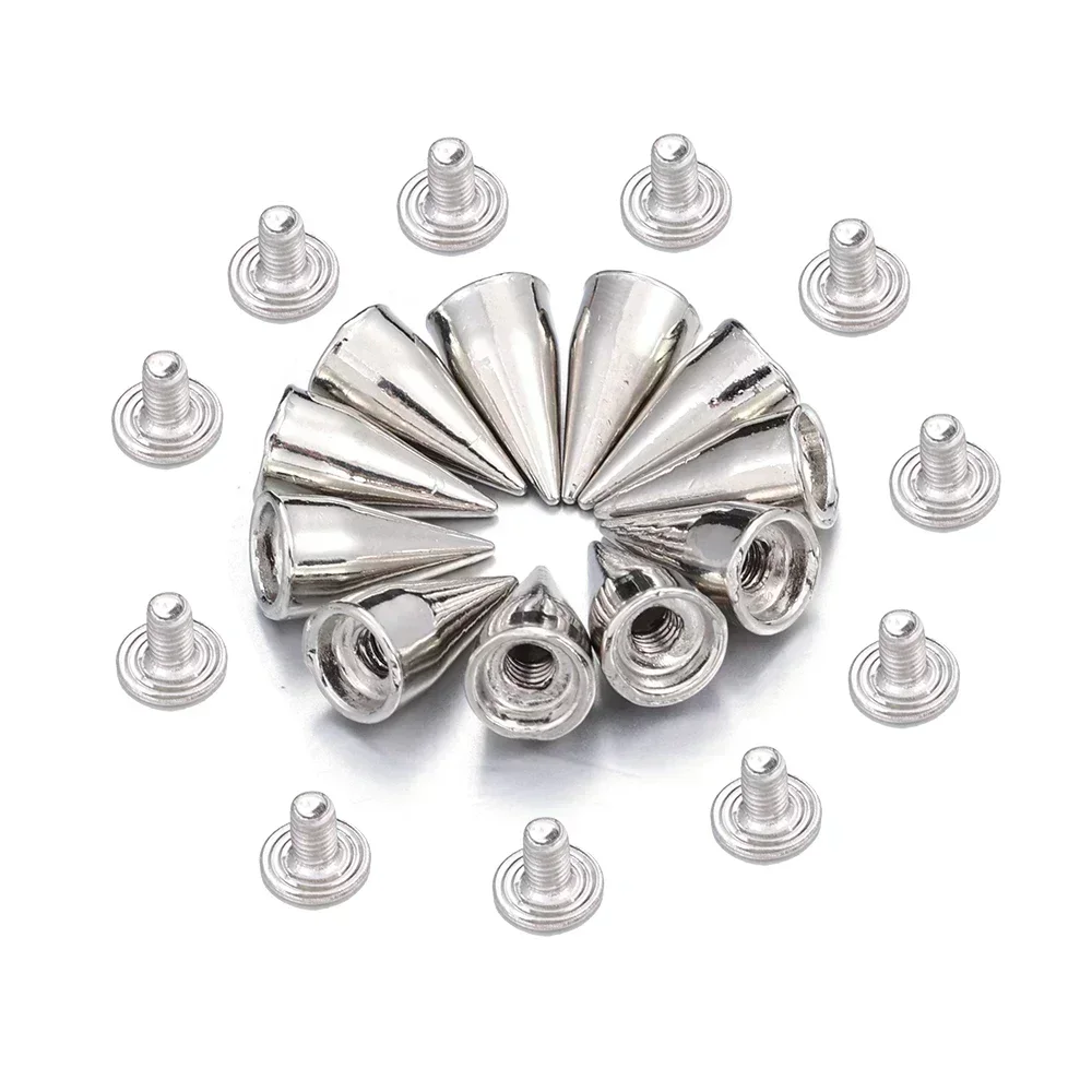 Silver Cone Spikes Metal Screwback Studs DIY Handcraft Punk Garment Decoration Rivet for Clothes Shoes Bags Leather Accessories