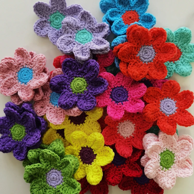 Decoration Coasters Handmade Crochet Cup Pad Multicolor Flower Wool Doilies Round Table Mat 9cm DIY Hand Accessories 30pcs/lot