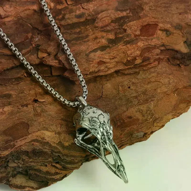 Retro Nordic Style Crow Skull Pendant Animal Bird Necklace For Men Personalized Jewelry Lucky  Gift