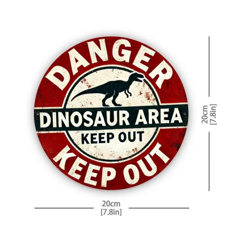 Vintage Dinosaur Hazard Sign - Durable Waterproof Round Metal Wall Decor for Home, Farm, or Garage (8x8 inches), Perfect for Roo
