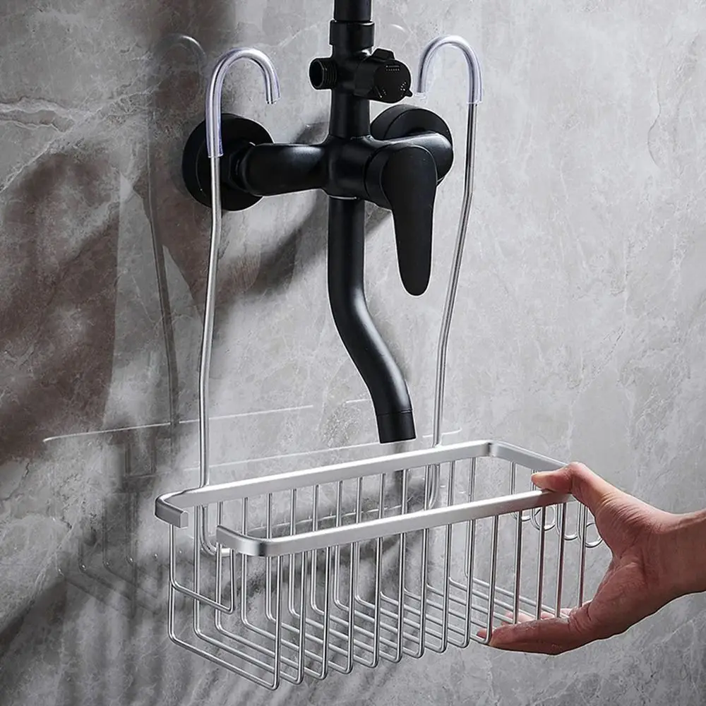 

Silver/Black/Grey Hanging Shower Basket Rustproof with Hooks Aluminium Faucet Hanger Large Capacity Bathroom Hanging Shelf