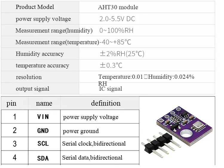 AHT30 Temperatur- und Feuchtigkeitssensormodul Temperatur- und Feuchtigkeitssonde I²C Digitalsignal Hohe Präzision Breiter Spannungsbereich – Detail 2