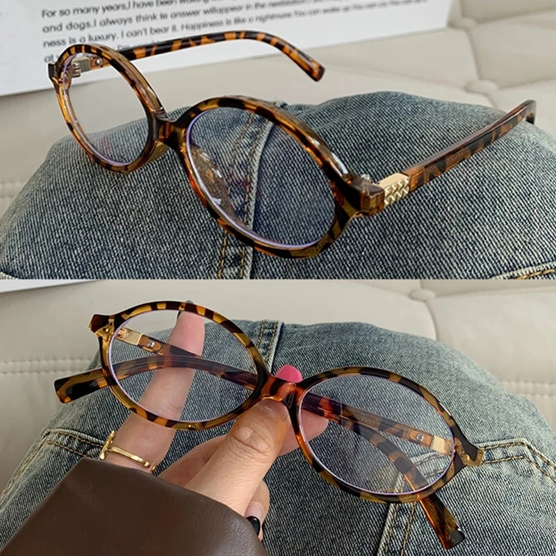 2024 Retro Brown Eyeglass Frame European and American Trendy Small Oval Frame Anti Blue Light Glasses for Women Glasses Whosale