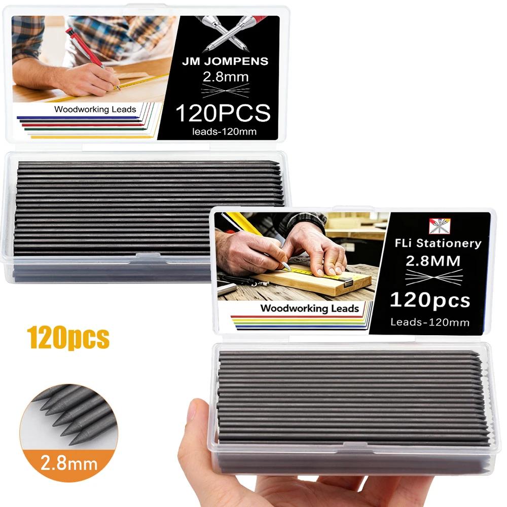 2,8 mm 120 Stück/1 Box Große Kapazität Schwarzer Holzbearbeitungsstift mit austauschbarer Mine, für Architekten und Schreiner, Stiftzubehör – Detail 1
