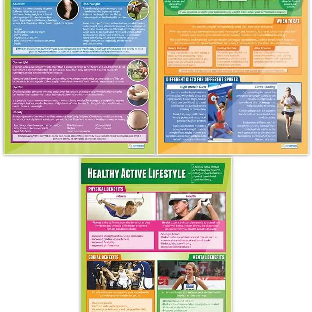 مجموعة ملصقات الفصول الدراسية كبيرة جدًا مقاس 33 × 23.5 من Daydream: الصحة واللياقة البدنية والراحة لـ PE والمدرسة المتوسطة والثانوية