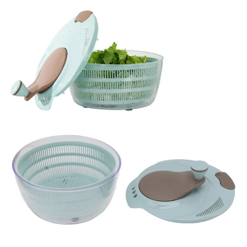 Blue Salad Spinner, Plastic Vegetable Washer & Colander, Fruit Dehydrator Drain Basket for Fitness Meal Prep - view 4