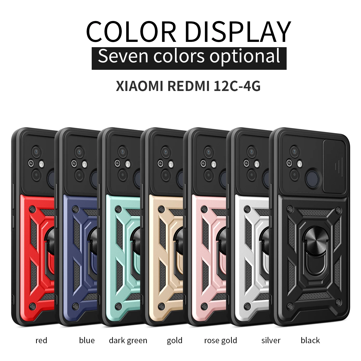 

For Xiaomi Redmi 12C Case Redmi 12C 4G Cover Redmi 11A Magnetic Ring Holder Armor Phone Case Slide Camera Protect Back Cover