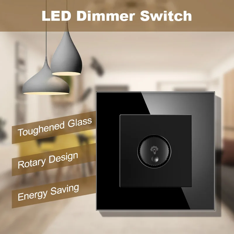 EU dimmer is suitable for dimmable led lamp/incandescent lamp glass panel wall lamp switch 3 brightness 15W-300w adjustable