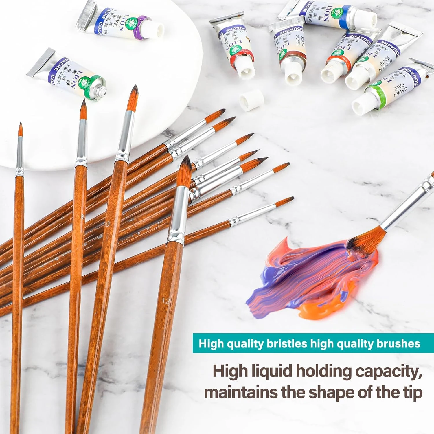 Premium 12-Piece Artist Paint Brush Set - Ultra-Durable Nylon Bristles for Acrylic, Watercolor, Oil & Body Painting