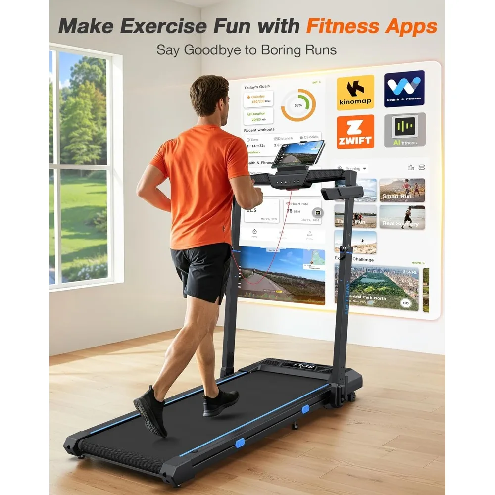 Foldable Treadmill Auto Incline & Adjustable Height, 3.5HP Quiet Under Desk Walking Pad, 400 LBS Capacity, App Control, Custom