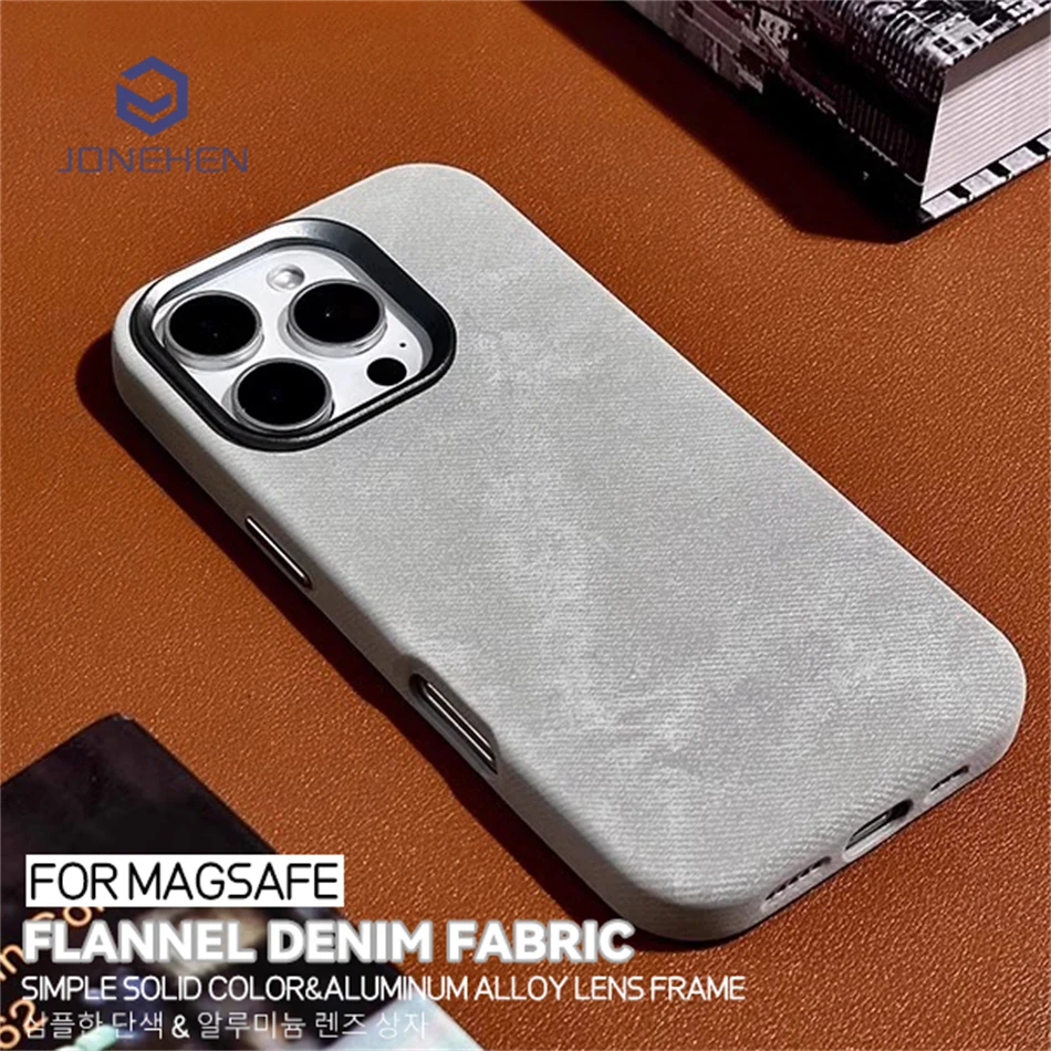 

For Magsafe Flannel Denim Fabric Magnetic Case For iPhone 16 15 14 Plus 13 12 Pro Max Wireless Charge Shockproof Leather Cover