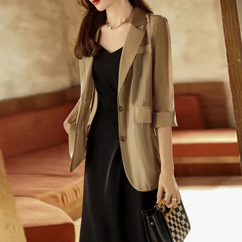 2023 Summer Small Suit Jacket Women\'s Loose Thin Casual Sunscreen Woman Coat Office Work Ladies Blazers Solid Color Female Tops