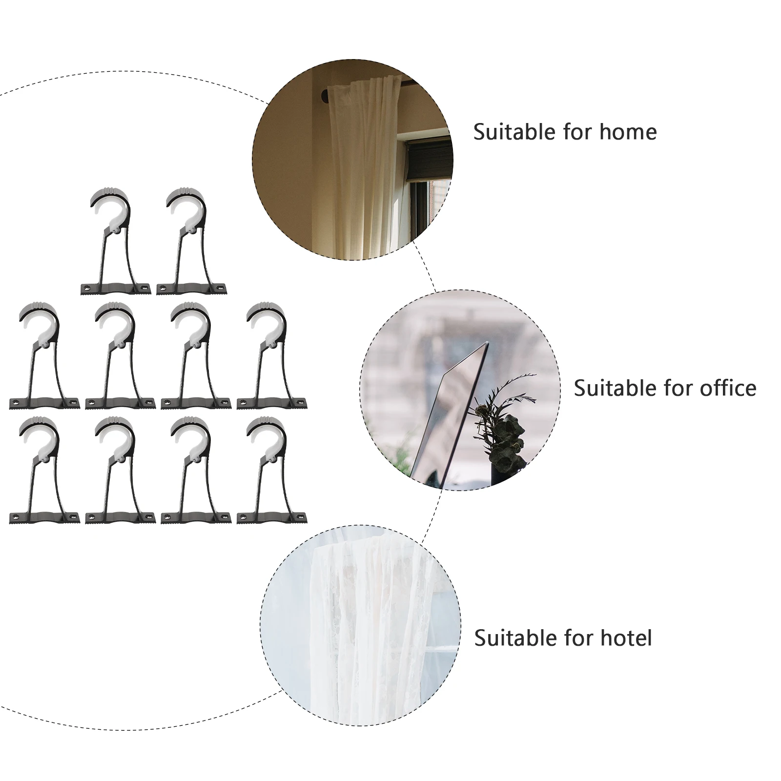

10pcs Curtain Rod Fixing Brackets Aluminum Alloy Corrosion Resistant Easy Install for Home Office Hotel Decorative