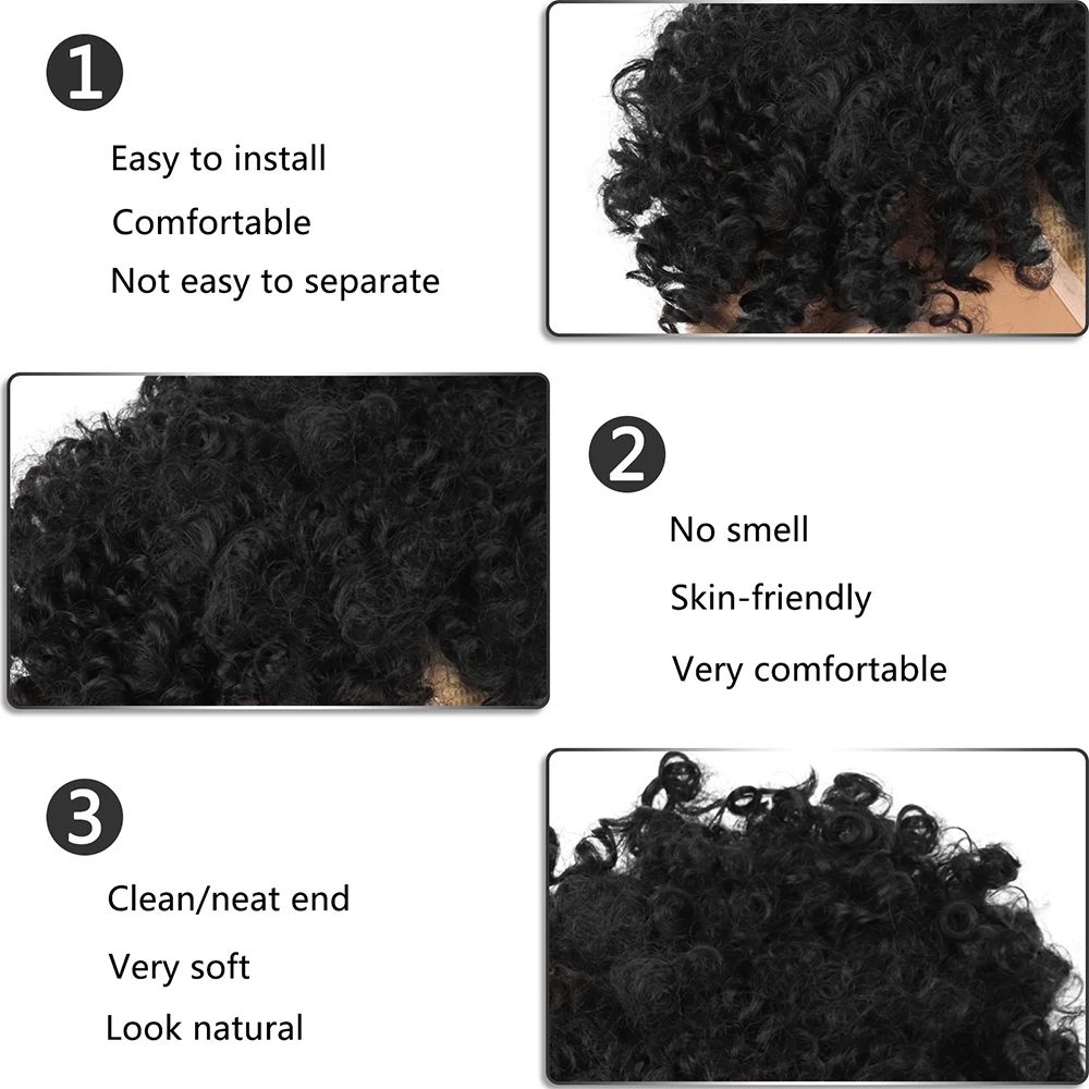 Coda di cavallo afro con coulisse e frangia Capelli updo ananas per donne nere, chignon sintetico corto riccio crespo con coda di cavallo