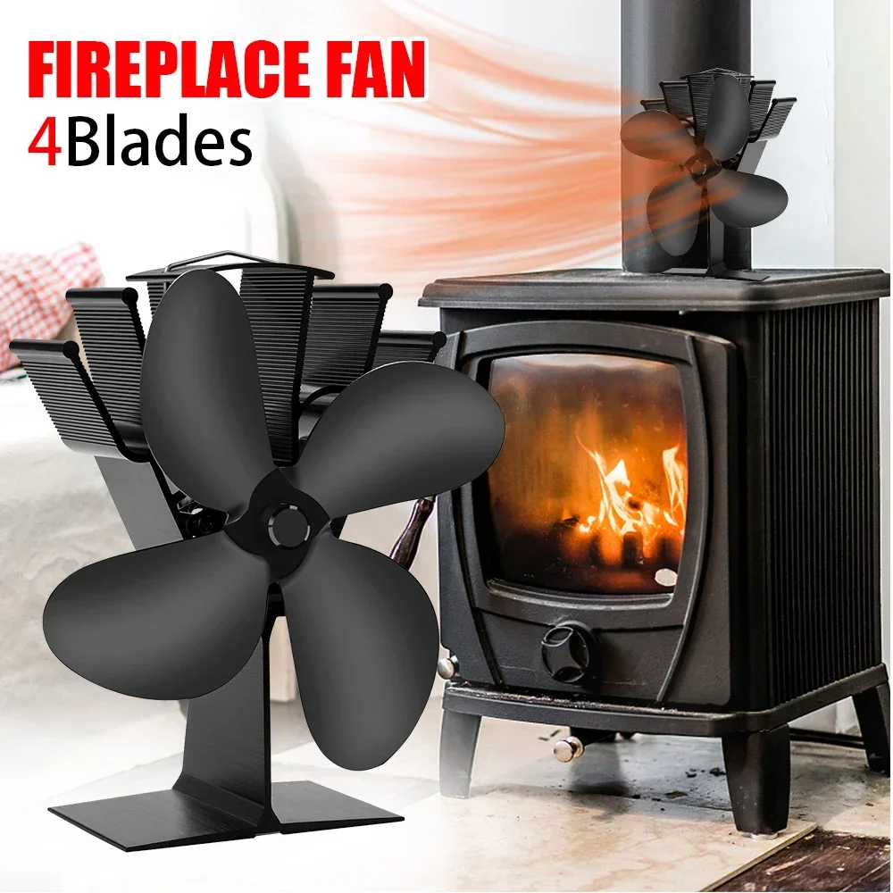 4 Blade Heat Powered Stove Fan Log Wood Burner Eco Friendly Quiet Fireplace Fan Winter Warm Home Efficient Heat Distribution