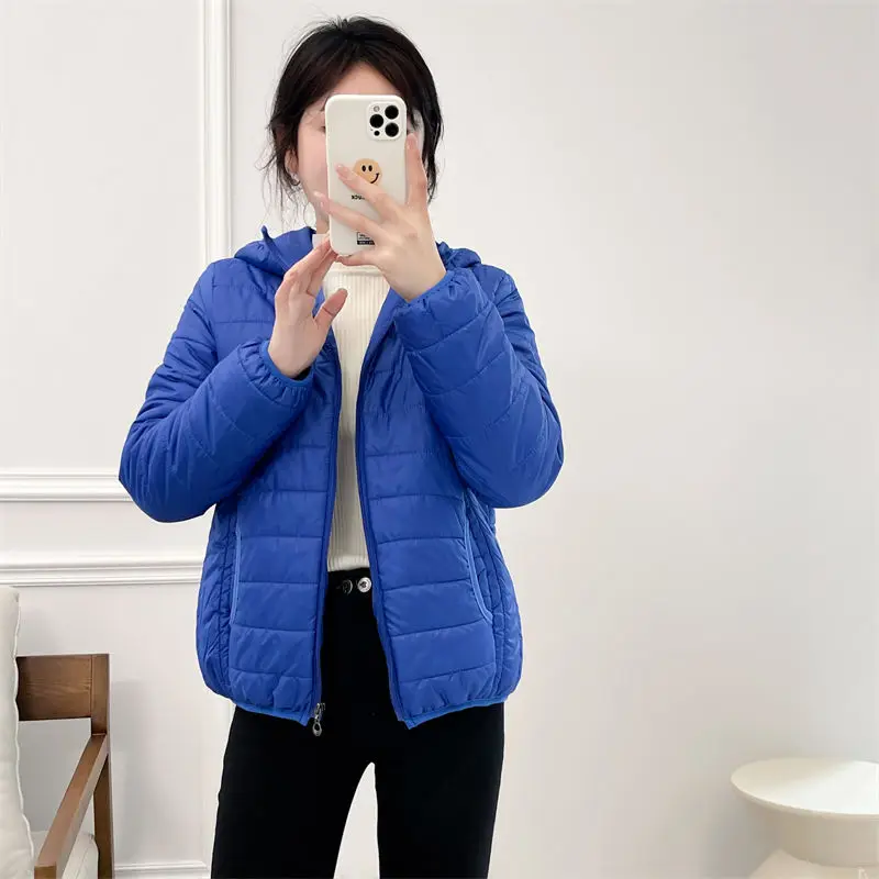 Minimalistyczne, lekkie damskie kurtki puchowe z bawełny, nowe zimowe parki w stylu koreańskim z kapturem, pikowane, damskie wiatrówki, odzież wierzchnia 2025