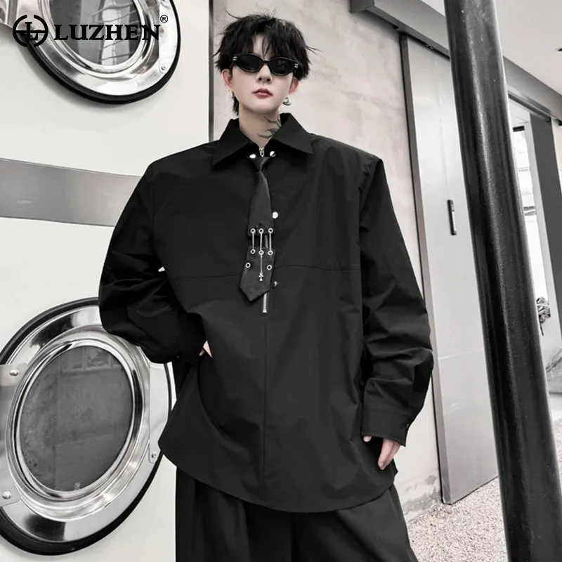 

LUZHEN Pullovers Long Sleeve Shirts Plain High End Designer 2024 Original Elegant Versatile Male Tops Autumn New Clothing LZ6535