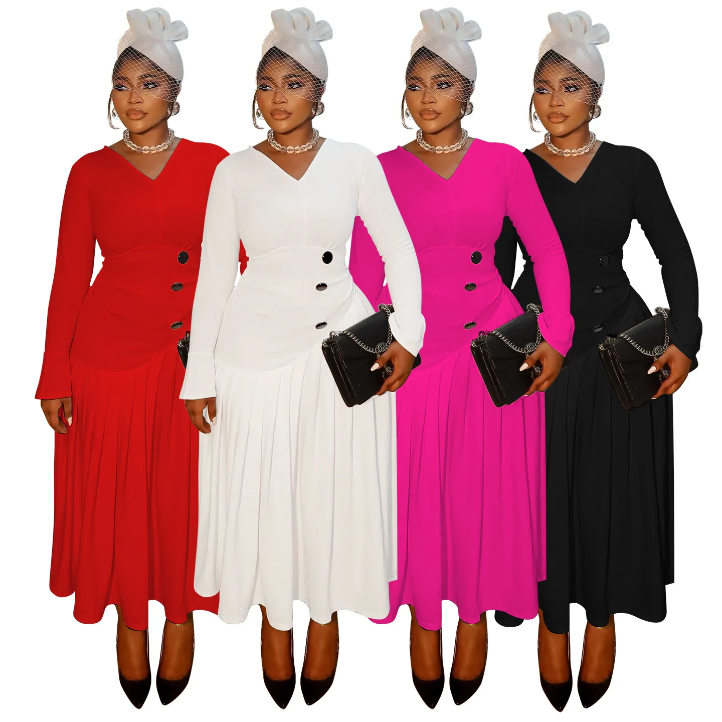 

Long Dress Women Dresses A Line Vestidos Y2k Streetwear V Neck Full Sleeve High Waist Elegant Party Night Work 2026 Spring