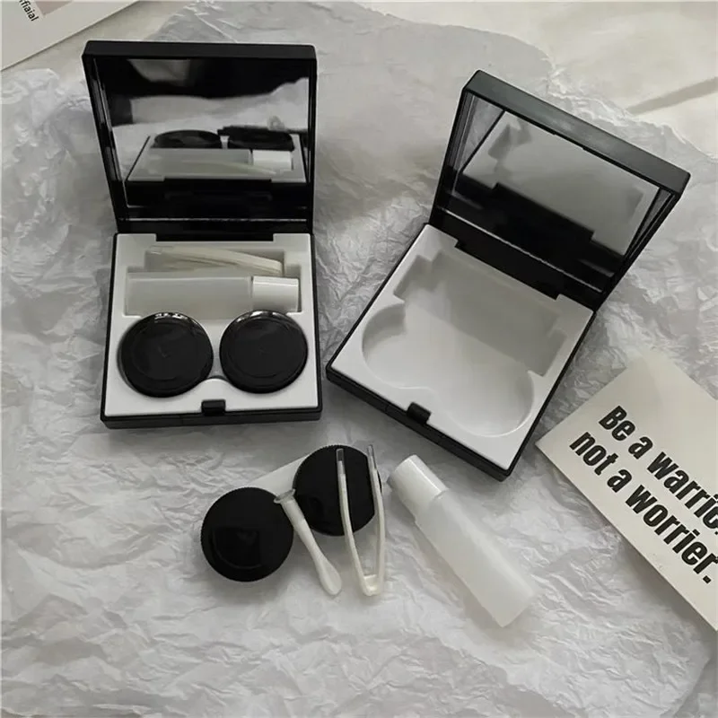 Caja de almacenamiento de lentes de contacto sólidas para hombre y mujer, estuche de lentes de contacto de alto grado, elegante y negro, conjunto de viaje portátil