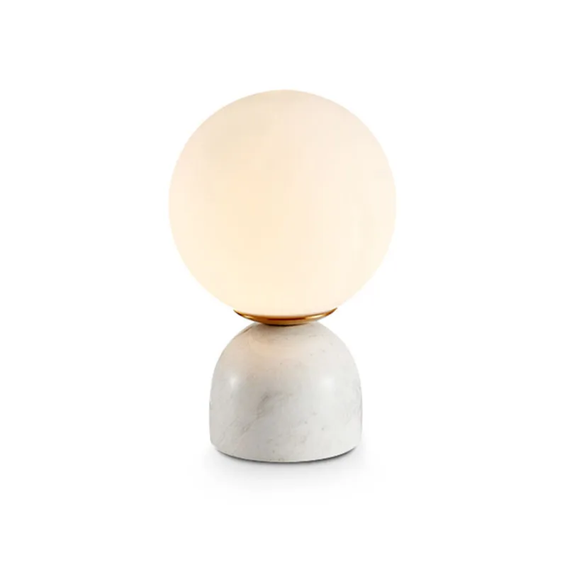 Hotel bedroom modern soft luminous spherical glass lampshade marble base table lamp