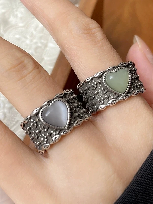 

Винтажное серебряное кольцо в форме сердца, открытое, с эффектом лунного света, из сплава, модное и изящное