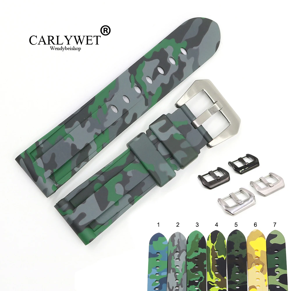 

CARLYWET 24mm Wholesale Camo Color Waterproof Silicone Rubber Replacement Watch Band Strap Watchband For Panerai Luminor