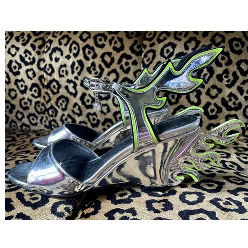 

Flame Slingback Open Toe Wedge Sandals Woman Summer 2026 Mixed Colors High Heels Cosplay Anime Festival Shoes Gift for Girl